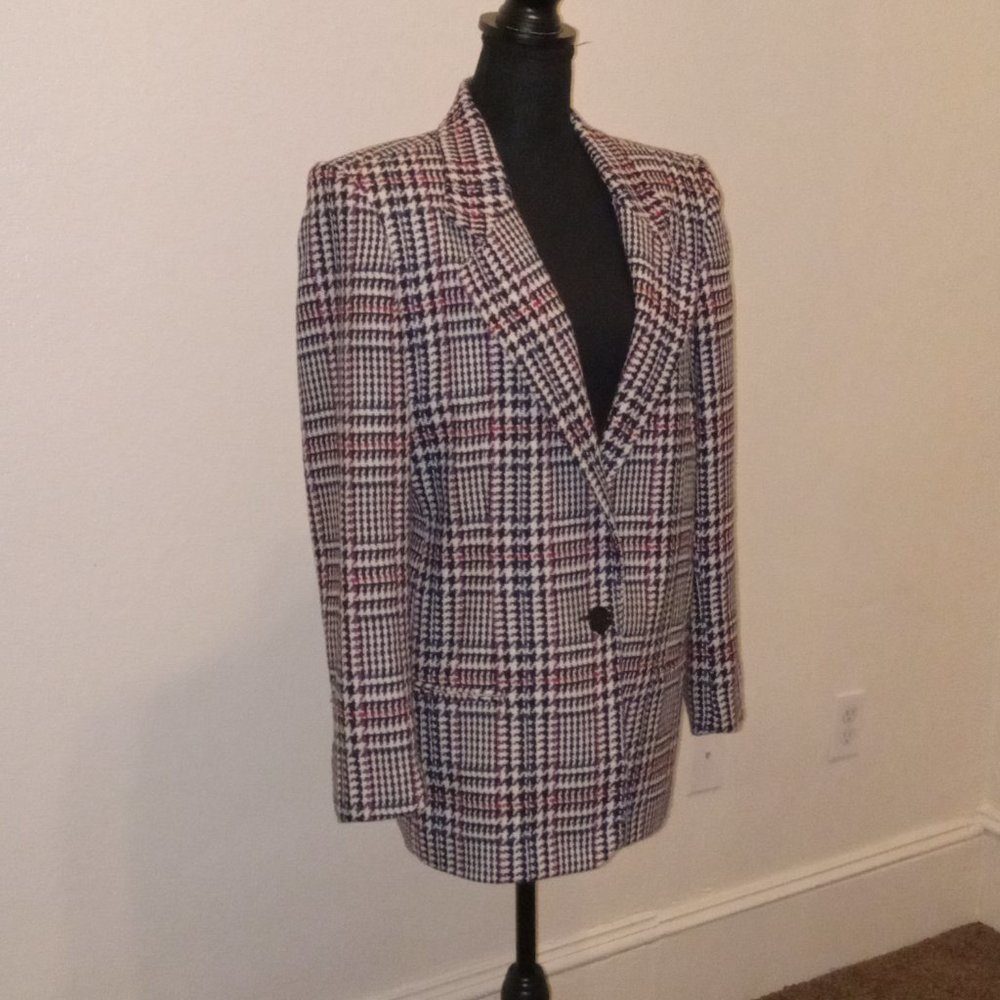 Worthington black and white wool blend herringbone blazer with Specks of color - Picture 10 of 11